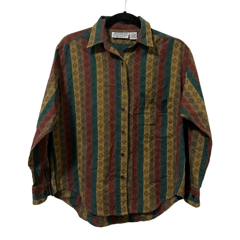 Vintage Autograph Patterned Striped Button Down S… - image 1